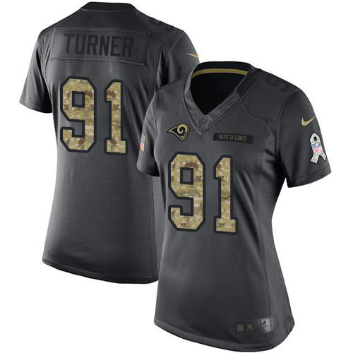 Outstanding Rams #91 Kobie Turner Black Women's Stitched NFL Limited 2016 Salute to Service Jersey Limited stock Order now to show your love for the Rams