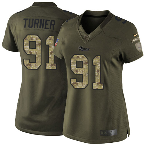Stunning Rams #91 Kobie Turner Green Women's Stitched NFL Limited 2015 Salute to Service Jersey For a short time available Don't miss your chance to own Rams clothing