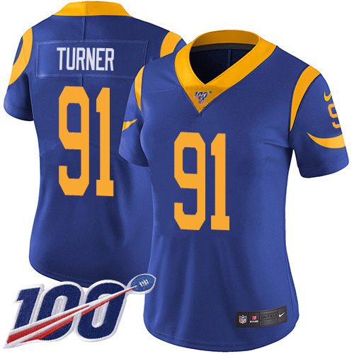 Exceptional Rams #91 Kobie Turner Royal Blue Alternate Women's Stitched NFL 100th Season Vapor Untouchable Limited Jersey Act fast Only a few left Secure your Rams apparel today