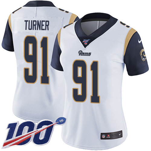 Premium Rams #91 Kobie Turner White Women's Stitched NFL 100th Season Vapor Untouchable Limited Jersey Be among the first to own Order your Rams stuff right away
