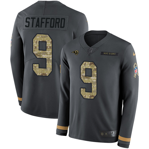Fantastic Los Angeles Rams #9 Matthew Stafford Anthracite Salute to Service Youth Stitched NFL Limited Therma Long Sleeve Jersey Limited stock Order now to show your love for the Rams
