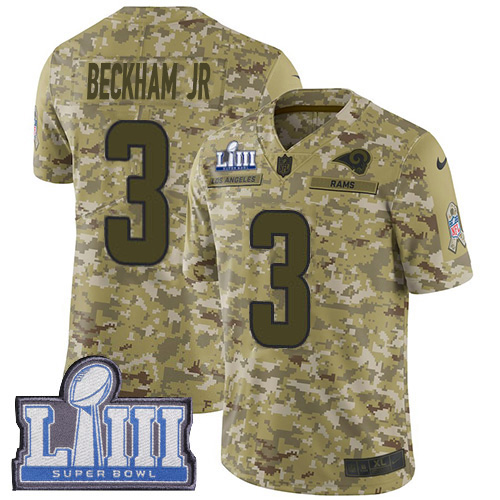 Fantastic Rams #3 Odell Beckham Jr. Camo Super Bowl LIII Bound Youth Stitched NFL Limited 2018 Salute to Service Jersey Limited stock Order now to show your love for the Rams