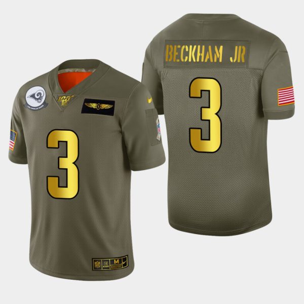 Delightful Rams #3 Odell Beckham Jr. Men's Olive Gold 2019 Salute to Service NFL 100 Limited Jersey For a short time available Don't miss your chance to own Rams clothing