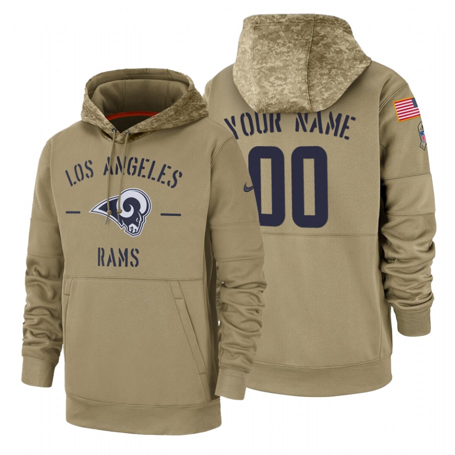 Amazing Los Angeles Rams Custom Tan 2019 Salute To Service Name & Number Sideline Therma Pullover Hoodie Sports fans this is your chance Order soon to support the Rams