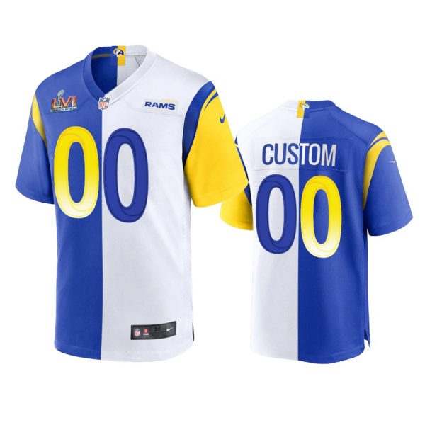 Delightful Los Angeles Rams Custom Super Bowl LVI Patch Royal White Split Game NFL Limited Jersey For a short time available Don't miss your chance to own Rams clothing