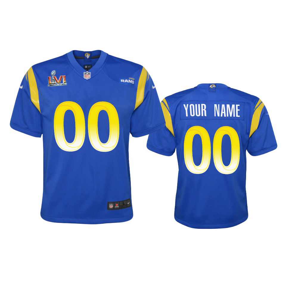 HighQuality Los Angeles Rams Custom Youth Super Bowl LVI Patch Game NFL Jersey Royal For a short time available Don't miss your chance to own Rams clothing