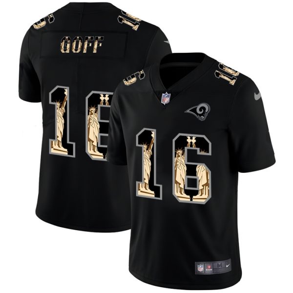 Outstanding Los Angeles Rams #16 Jared Goff Carbon Black Vapor Statue Of Liberty Limited NFL Jersey Limited stock Order now to show your love for the Rams