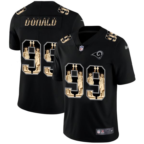 HighQuality Los Angeles Rams #99 Aaron Donald Carbon Black Vapor Statue Of Liberty Limited NFL Jersey For a short time available Don't miss your chance to own Rams clothing