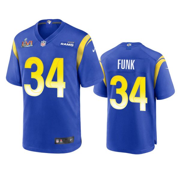 Fantastic Los Angeles Rams #34 Jake Funk Men's Super Bowl LVI Patch Game NFL Jersey Royal Hurry Exclusive offer Place your order for Rams gear immediately