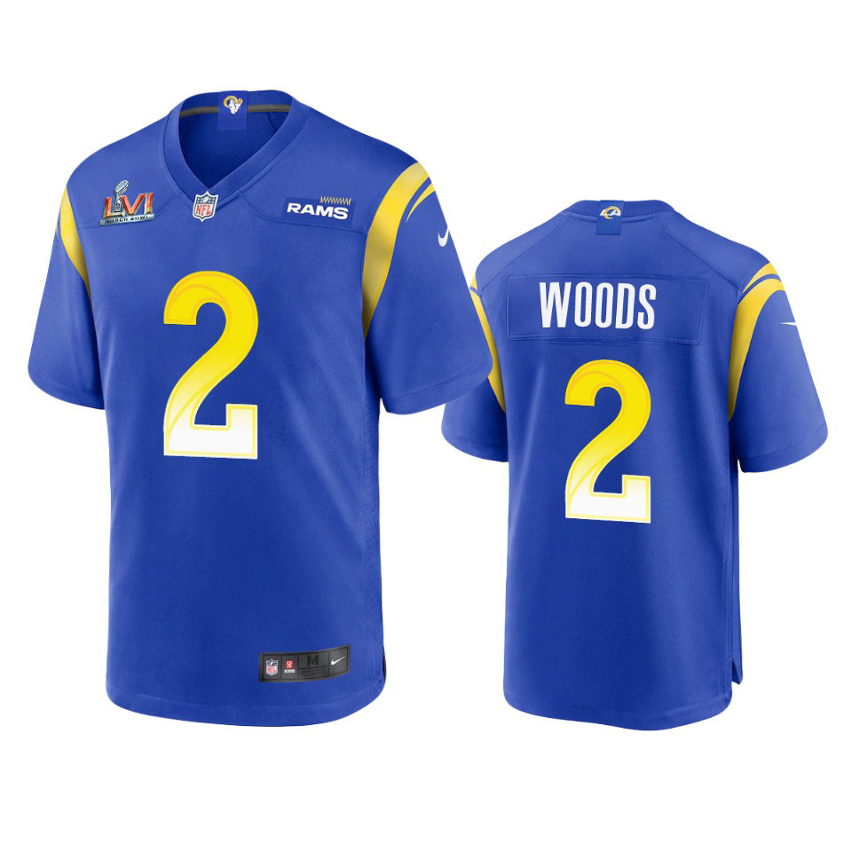 Superb Los Angeles Rams #2 Robert Woods Men's Super Bowl LVI Patch Game NFL Jersey Royal Collectors this is a must have Add this Rams item to your collection