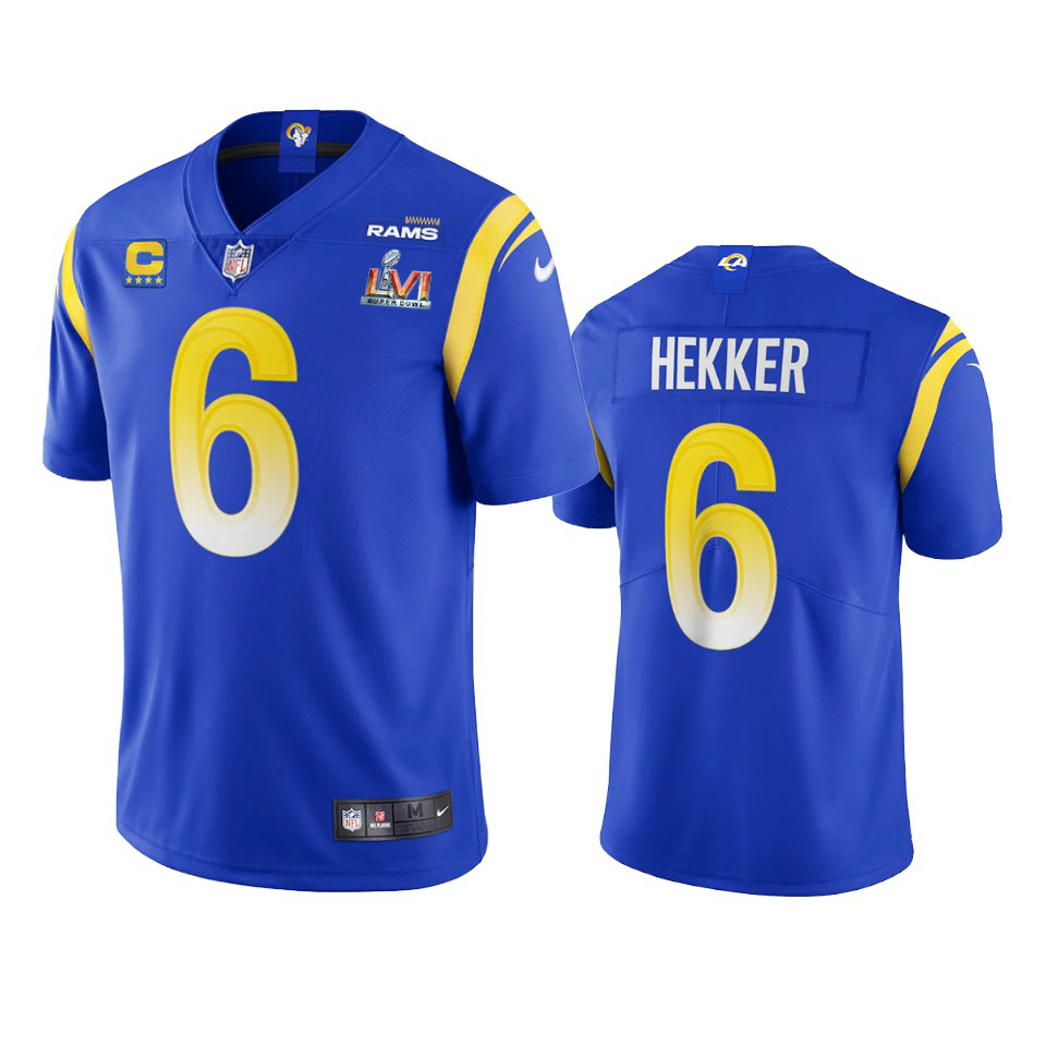 Gorgeous Los Angeles Rams #6 Johnny Hekker Men's Super Bowl LVI Patch Vapor Limited NFL Jersey Royal Act fast Only a few left Secure your Rams apparel today