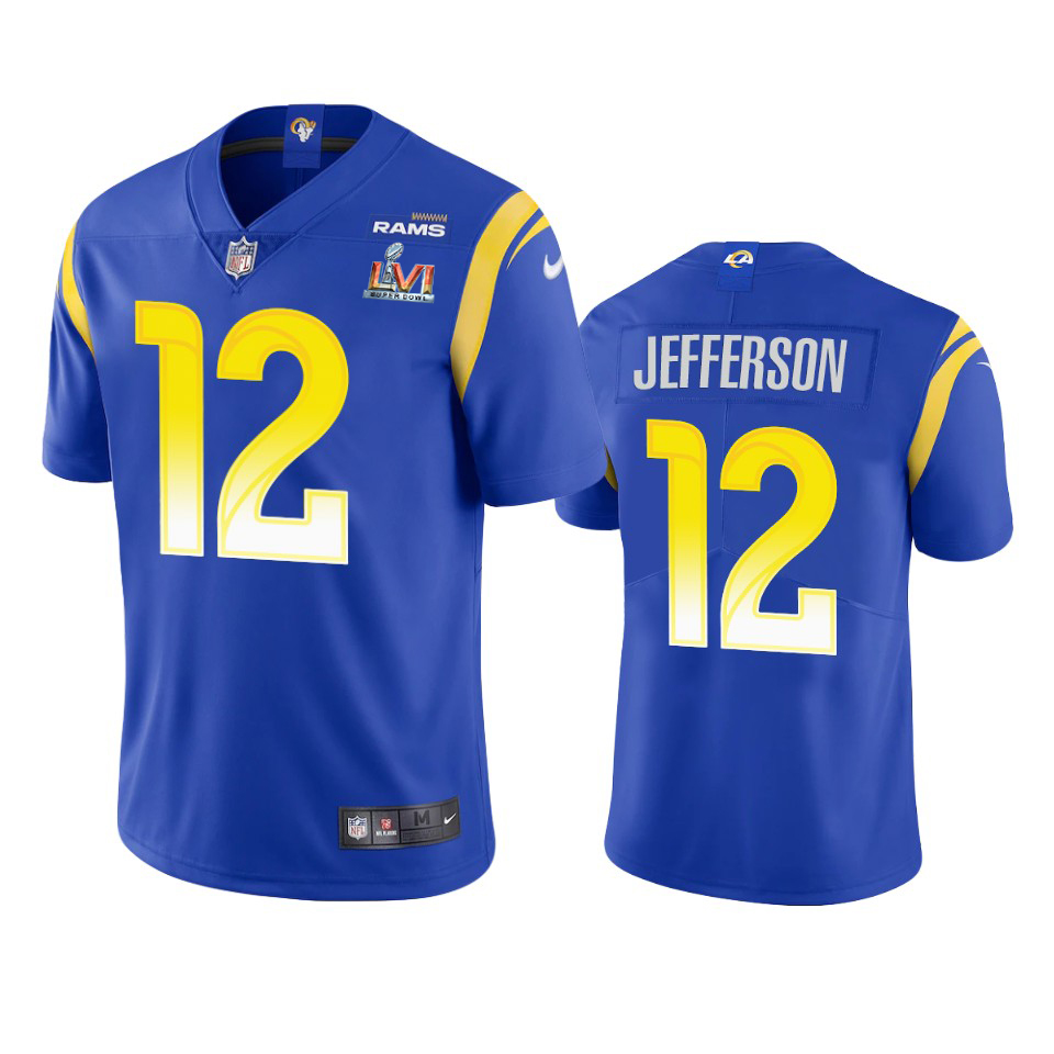 Stunning Los Angeles Rams #12 Van Jefferson Men's Super Bowl LVI Patch Vapor Limited NFL Jersey Royal Retailers boost your inventory Order these popular Rams products