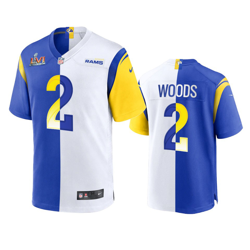 HighQuality Los Angeles Rams #2 Robert Woods Men's Super Bowl LVI Patch Royal White Split Game NFL Limited Jersey Collectors this is a must have Add this Rams item to your collection