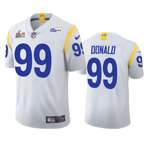 Gorgeous Los Angeles Rams #99 Aaron Donald Men's Super Bowl LVI Patch 2021 Vapor Limited NFL Jersey White Limited stock Order now to show your love for the Rams