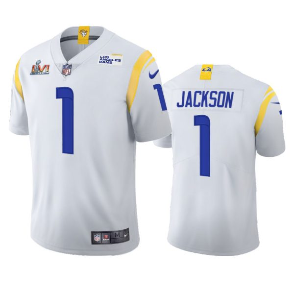 Outstanding Los Angeles Rams #1 Desean Jackson Men's Super Bowl LVI Patch 2021 Vapor Limited NFL Jersey White Sports fans this is your chance Order soon to support the Rams