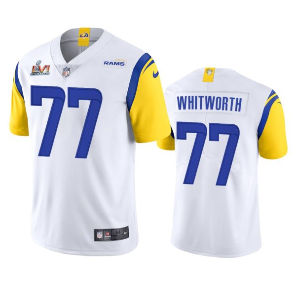 Delightful Los Angeles Rams #77 Andrew Whitworth Men's Super Bowl LVI Patch Alternate Vapor Limited NFL Jersey White With high demand Order now to wear your Rams pride
