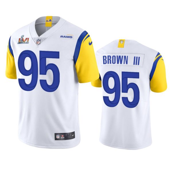 Premium Los Angeles Rams #95 Bobby Brown III Men's Super Bowl LVI Patch Alternate Vapor Limited NFL Jersey White Retailers boost your inventory Order these popular Rams products