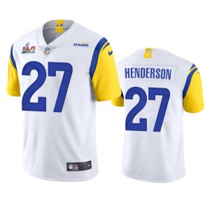 Amazing Los Angeles Rams #27 Arrell Henderson Men's Super Bowl LVI Patch Alternate Vapor Limited NFL Jersey   White For a short time available Don't miss your chance to own Rams clothing