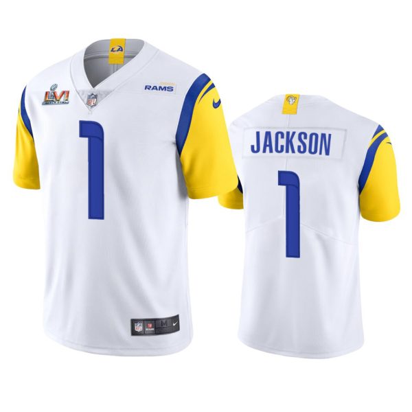 Superb Los Angeles Rams #1 Desean Jackson Men's Super Bowl LVI Patch Alternate Vapor Limited NFL Jersey White Collectors this is a must have Add this Rams item to your collection