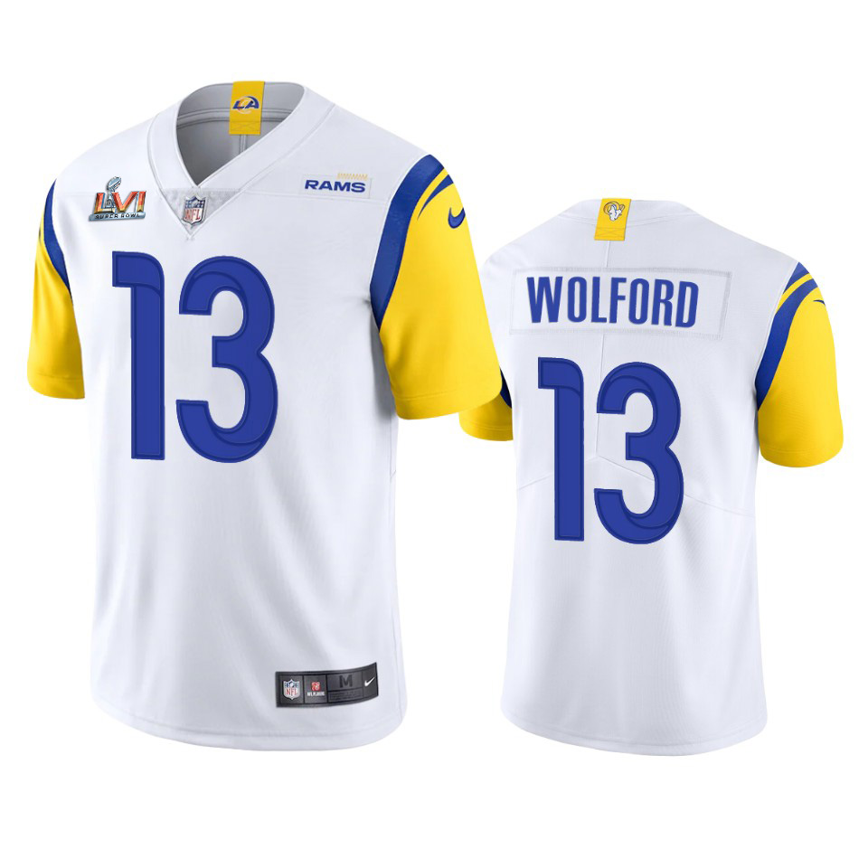 Superb Los Angeles Rams #13 John Wolford Men's Super Bowl LVI Patch Alternate Vapor Limited NFL Jersey White Collectors this is a must have Add this Rams item to your collection