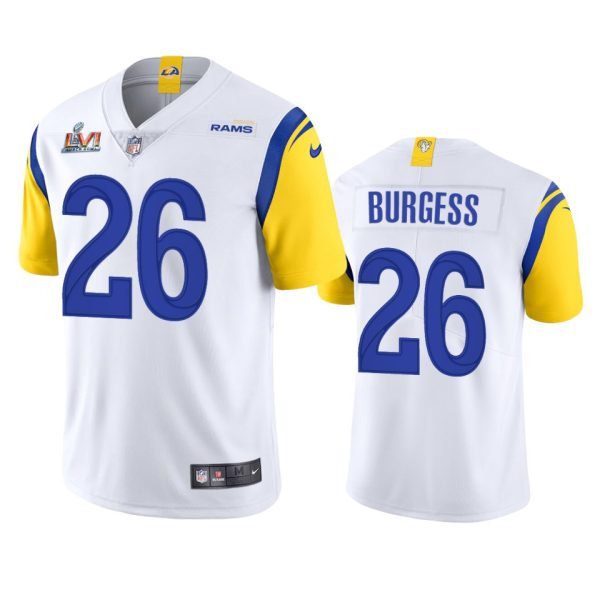 Stunning Los Angeles Rams #26 Terrell Burgess Men's Super Bowl LVI Patch Alternate Vapor Limited NFL Jersey White For a short time available Don't miss your chance to own Rams clothing