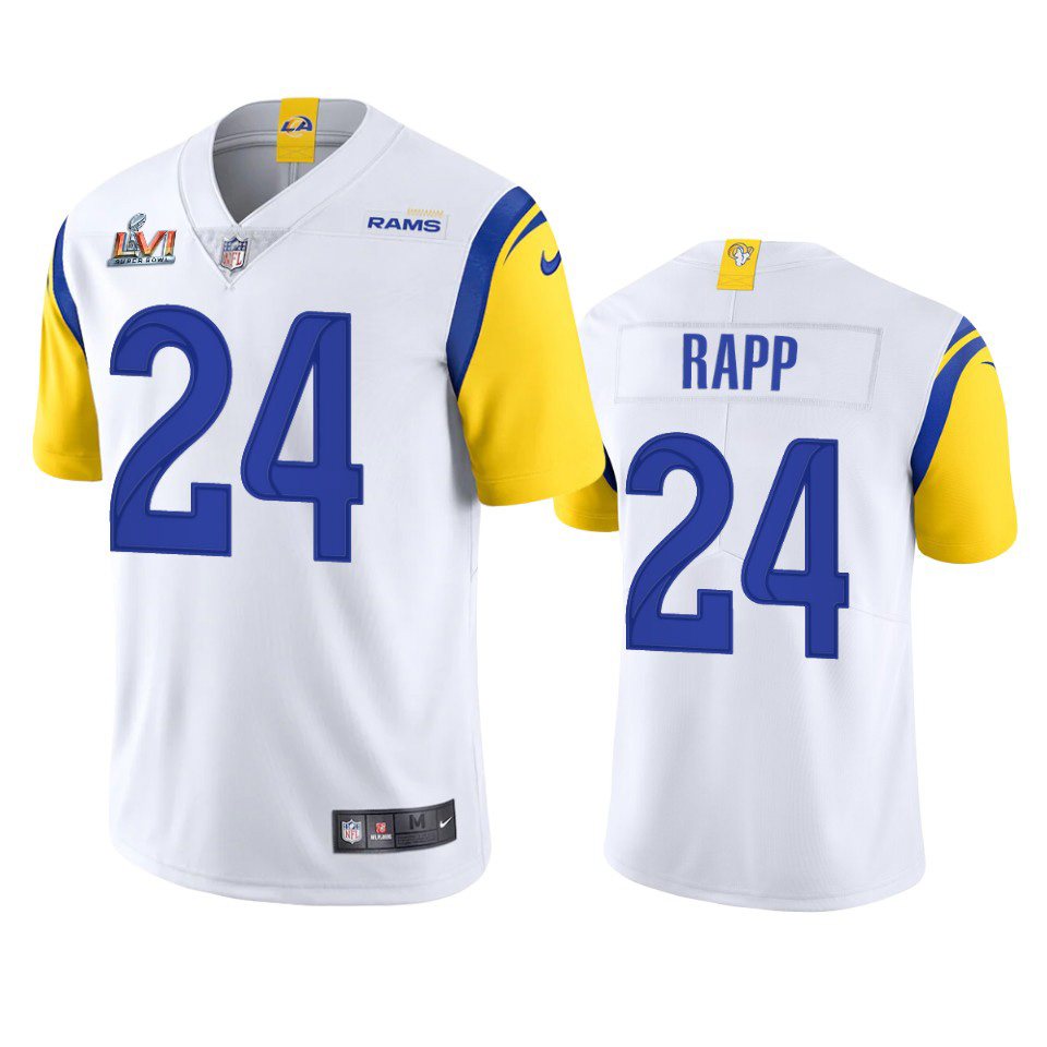 Exceptional Los Angeles Rams #24 Taylor Rapp Men's Super Bowl LVI Patch Alternate Vapor Limited NFL Jersey White Retailers boost your inventory Order these popular Rams products
