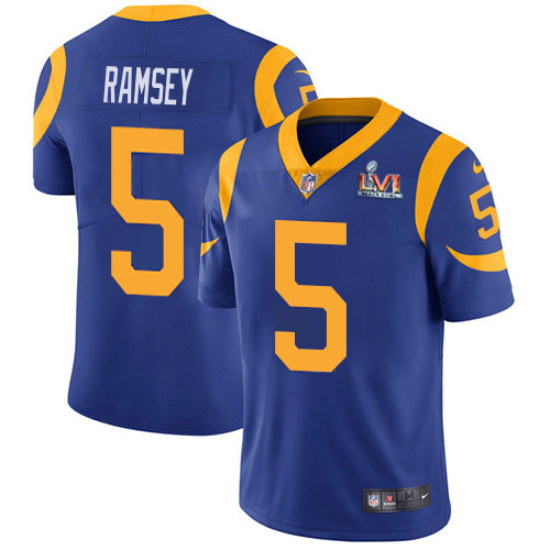 Stunning Rams #5 Jalen Ramsey Royal Blue Alternate Super Bowl LVI Patch Men's Stitched NFL Vapor Untouchable Limited Jersey Hurry Exclusive offer Place your order for Rams gear immediately