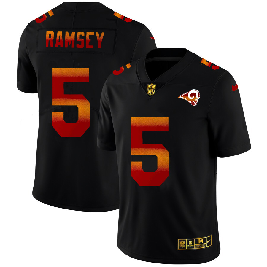 Delightful Los Angeles Rams #5 Jalen Ramsey Men's Black Red Orange Stripe Vapor Limited NFL Jersey For a short time available Don't miss your chance to own Rams clothing