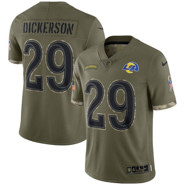 Stunning Los Angeles Rams #29 Eric Dickerson Men's 2022 Salute To Service Limited Jersey Olive Act fast Only a few left Secure your Rams apparel today