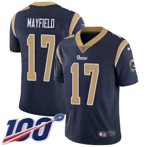 Fantastic Rams #17 Baker Mayfield Navy Blue Team Color Men's Stitched NFL 100th Season Vapor Limited Jersey Sports fans this is your chance Order soon to support the Rams