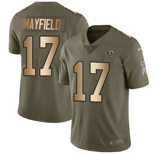 Stunning Rams #17 Baker Mayfield Olive/Gold Men's Stitched NFL Limited 2017 Salute To Service Jersey Sports enthusiasts Seize the opportunity Order your Rams merchandise