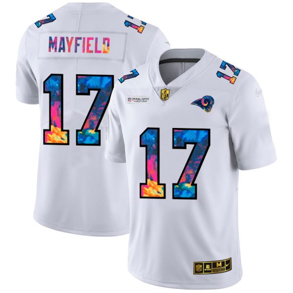 Outstanding Los Angeles Rams #17 Baker Mayfield Men's White Multi Color 2020 NFL Crucial Catch Limited NFL Jersey Sports fans this is your chance Order soon to support the Rams