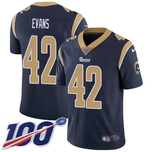 Exceptional Rams #42 Ethan Evans Navy Blue Team Color Men's Stitched NFL 100th Season Vapor Limited Jersey Hurry Exclusive offer Place your order for Rams gear immediately