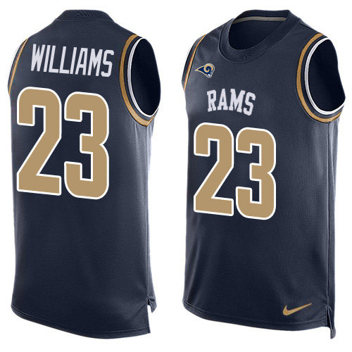 Amazing Rams #23 Kyren Williams Navy Blue Team Color Men's Stitched NFL Limited Tank Top Jersey Sports fans this is your chance Order soon to support the Rams