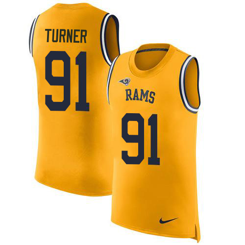 Premium Rams #91 Kobie Turner Gold Men's Stitched NFL Limited Rush Tank Top Jersey Be among the first to own Order your Rams stuff right away