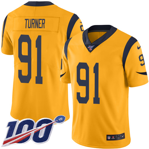 Delightful Rams #91 Kobie Turner Gold Men's Stitched NFL Limited Rush 100th Season Jersey Limited stock Order now to show your love for the Rams
