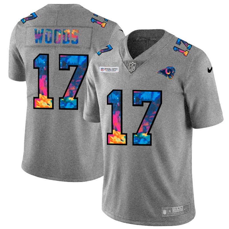 Superb Los Angeles Rams #17 Robert Woods Men's Multi Color 2020 NFL Crucial Catch NFL Jersey Greyheather With high demand Order now to wear your Rams pride