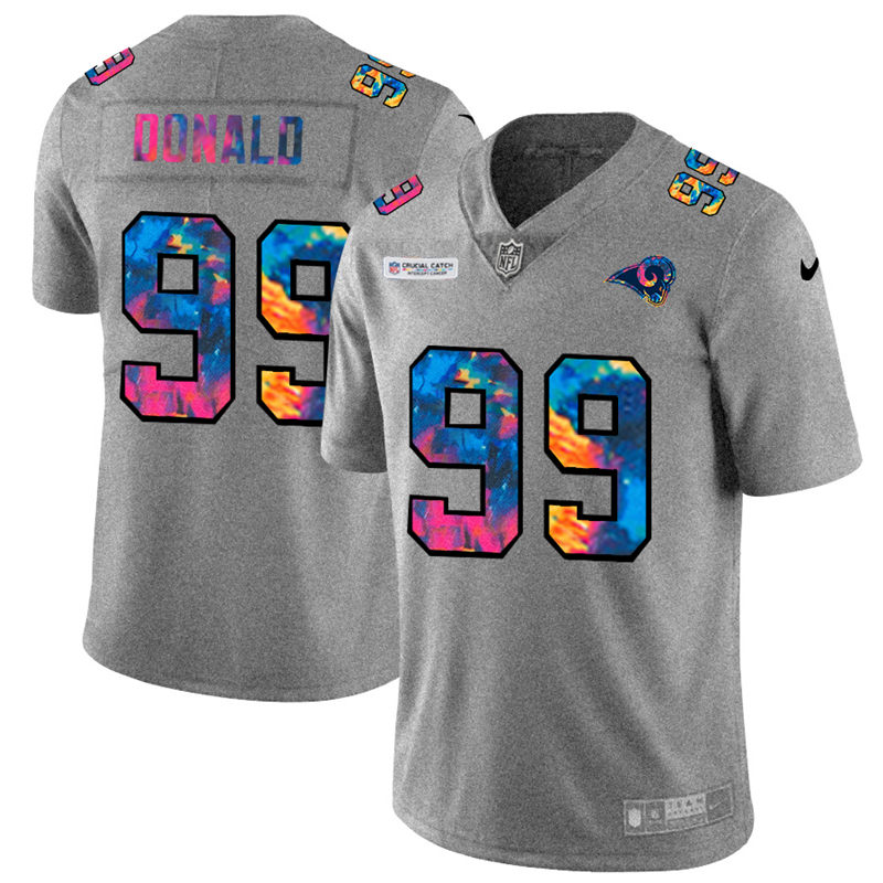Premium Los Angeles Rams #99 Aaron Donald Men's Multi Color 2020 NFL Crucial Catch NFL Jersey Greyheather Hurry Exclusive offer Place your order for Rams gear immediately