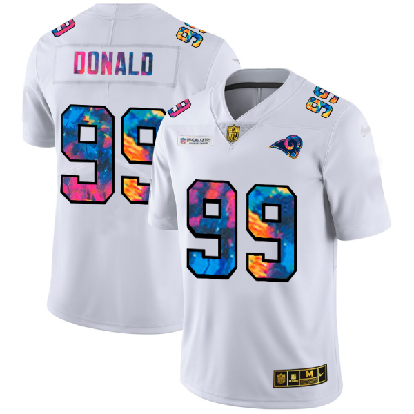 Stunning Los Angeles Rams #99 Aaron Donald Men's White Multi Color 2020 NFL Crucial Catch Limited NFL Jersey Retailers boost your inventory Order these popular Rams products