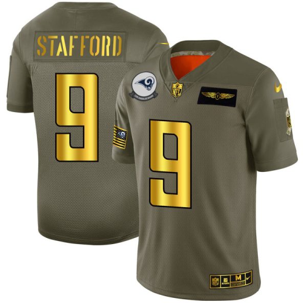 Exceptional Los Angeles Rams #9 Matthew Stafford NFL Men's Olive Gold 2019 Salute to Service Limited Jersey With high demand Order now to wear your Rams pride