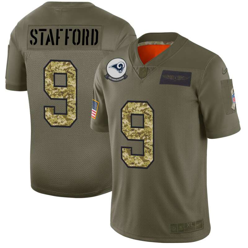 Premium Los Angeles Rams #9 Matthew Stafford Men's 2019 Olive Camo Salute To Service Limited NFL Jersey Retailers boost your inventory Order these popular Rams products