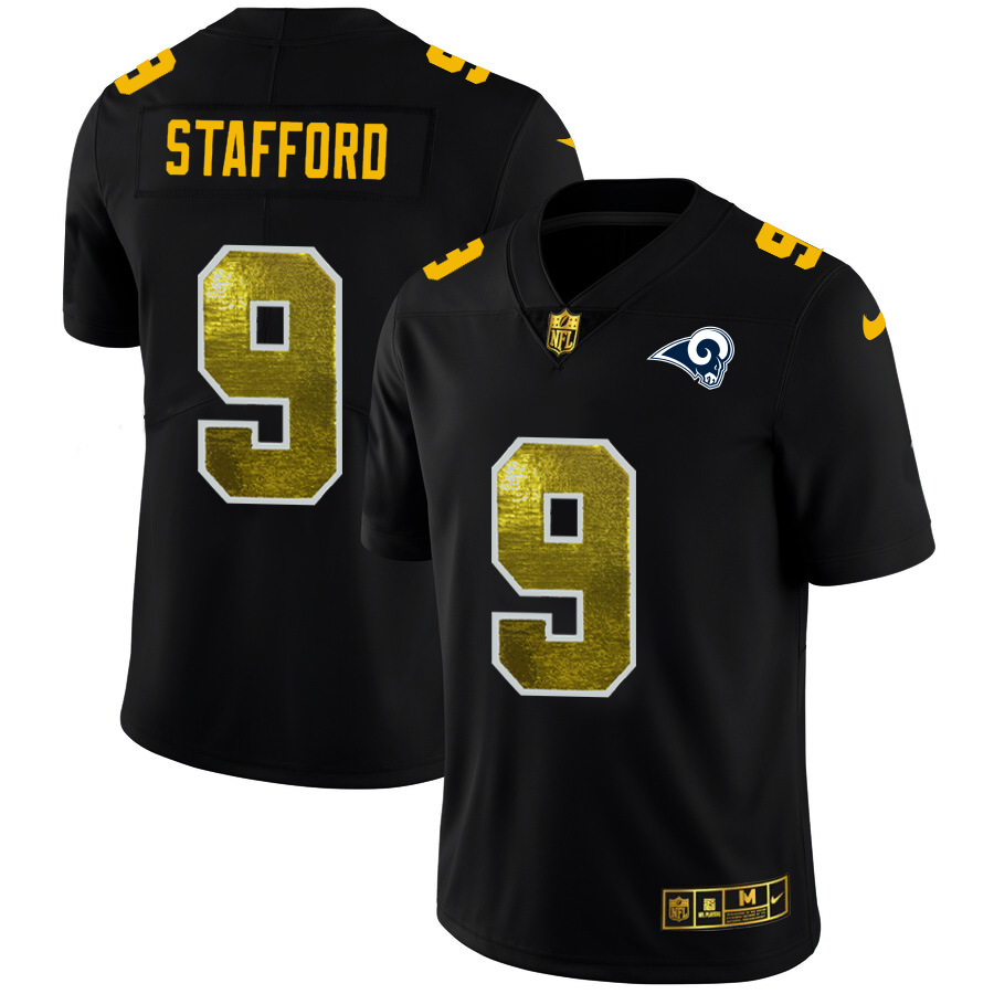 Exceptional Los Angeles Rams #9 Matthew Stafford Men's Black Golden Sequin Vapor Limited NFL Jersey Act fast Only a few left Secure your Rams apparel today
