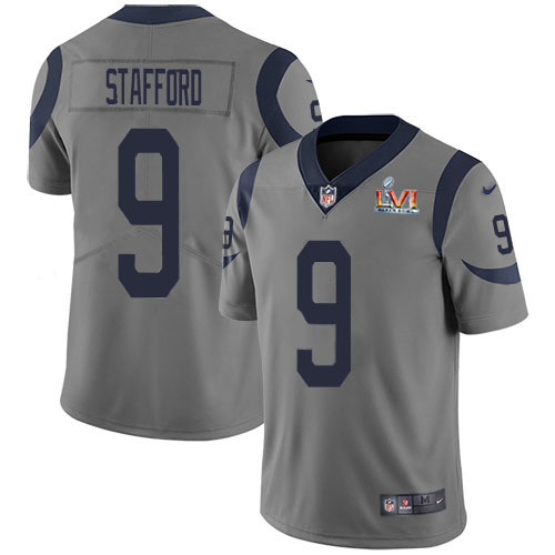 Amazing Rams #9 Matthew Stafford Gray Super Bowl LVI Patch Men's Stitched NFL Limited Inverted Legend Jersey Sports enthusiasts Seize the opportunity Order your Rams merchandise