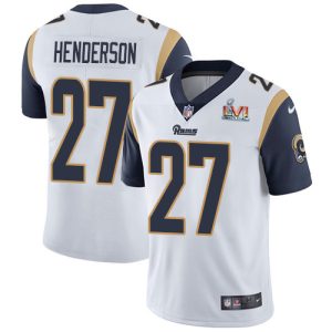 Stunning Rams #27 Darrell Henderson White Super Bowl LVI Patch Men's Stitched NFL Vapor Untouchable Limited Jersey Collectors this is a must have Add this Rams item to your collection