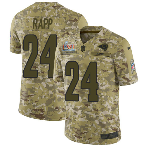 HighQuality Rams #24 Taylor Rapp Camo Super Bowl LVI Patch Men's Stitched NFL Limited 2018 Salute To Service Jersey Collectors this is a must have Add this Rams item to your collection