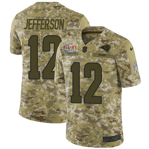 Premium Rams #12 Van Jefferson Camo Super Bowl LVI Patch Men's Stitched NFL Limited 2018 Salute To Service Jersey Sports fans this is your chance Order soon to support the Rams