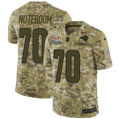 Amazing Rams #70 Joseph Noteboom Camo Super Bowl LVI Patch Men's Stitched NFL Limited 2018 Salute To Service Jersey Hurry Exclusive offer Place your order for Rams gear immediately