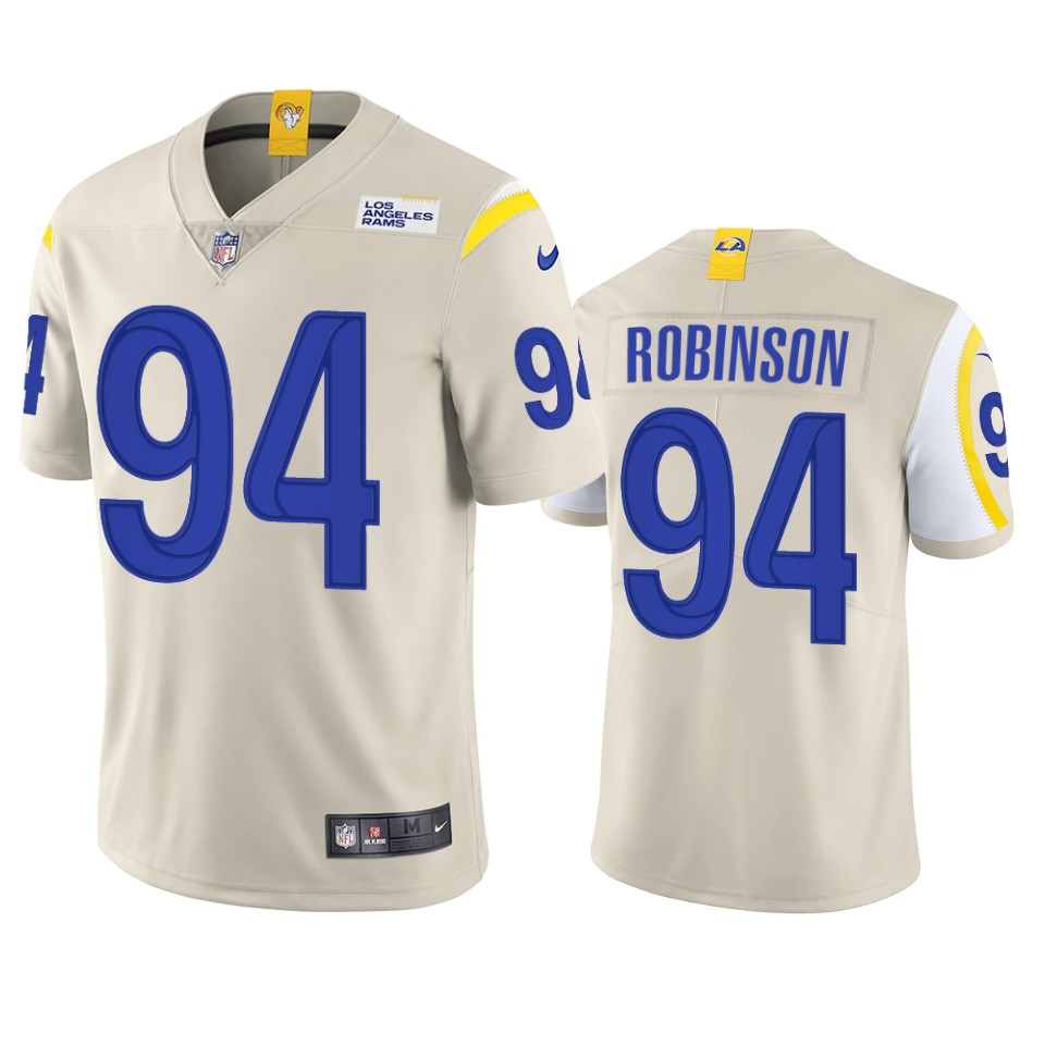 Gorgeous Los Angeles Rams #94 A'Shawn Robinson Men's Vapor Limited NFL Jersey Bone Limited stock Order now to show your love for the Rams