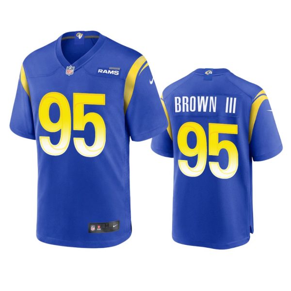 Gorgeous Los Angeles Rams #95 Bobby Brown III Men's Game NFL Jersey Royal Collectors this is a must have Add this Rams item to your collection