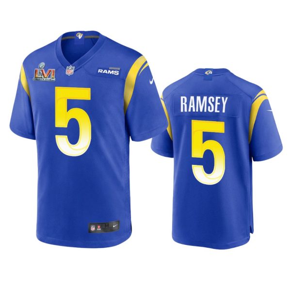 Stunning Los Angeles Rams #5 Jalen Ramsey Men's Super Bowl LVI Patch Game NFL Jersey Royal With high demand Order now to wear your Rams pride